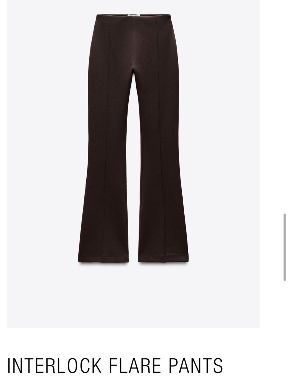 ZARA Flared Dark Brown Seam-Front Pants with back slit, Size Small